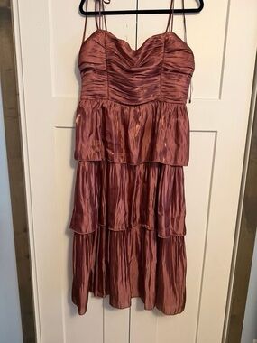 Lulu's Dusty Rose Tiered Strapless Satin Dress